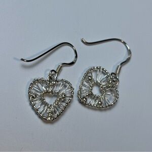 Dainty 925 Sterling Silver Heart Filigree Dangling Earrings, Women’s Earrings